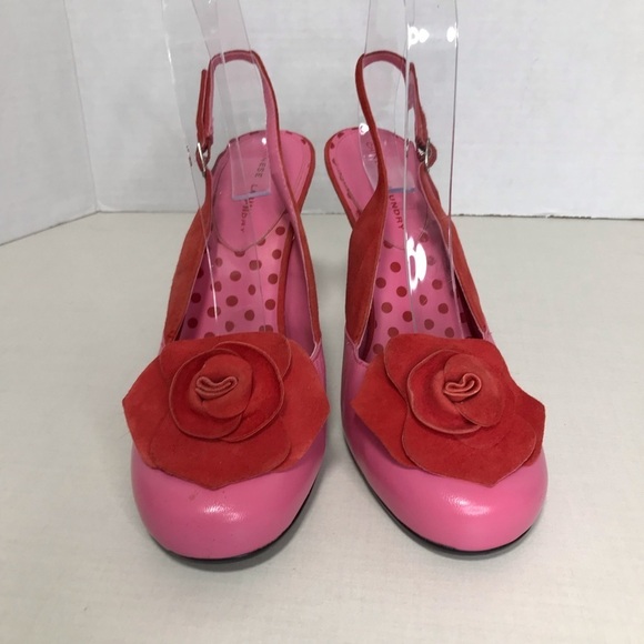 Chinese laundry - Pink Leather Slingbacks with Red Flower detail - 7.5 - Picture 3 of 11